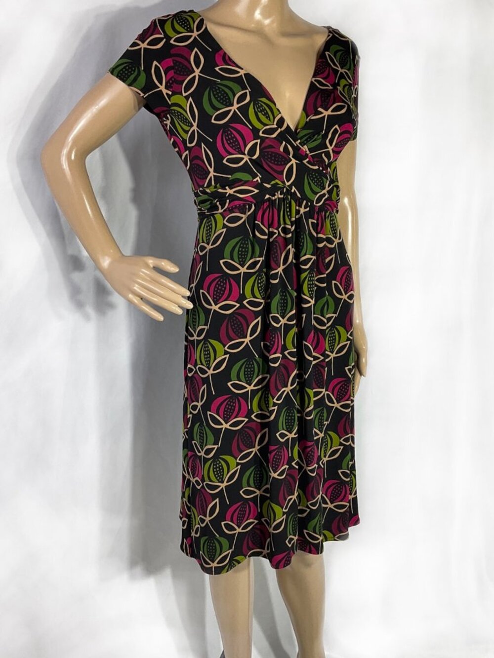 London Style Sz 6 Vneck Cap Sleeve Fit and Flare Womens Dress Pomegranate Pink
